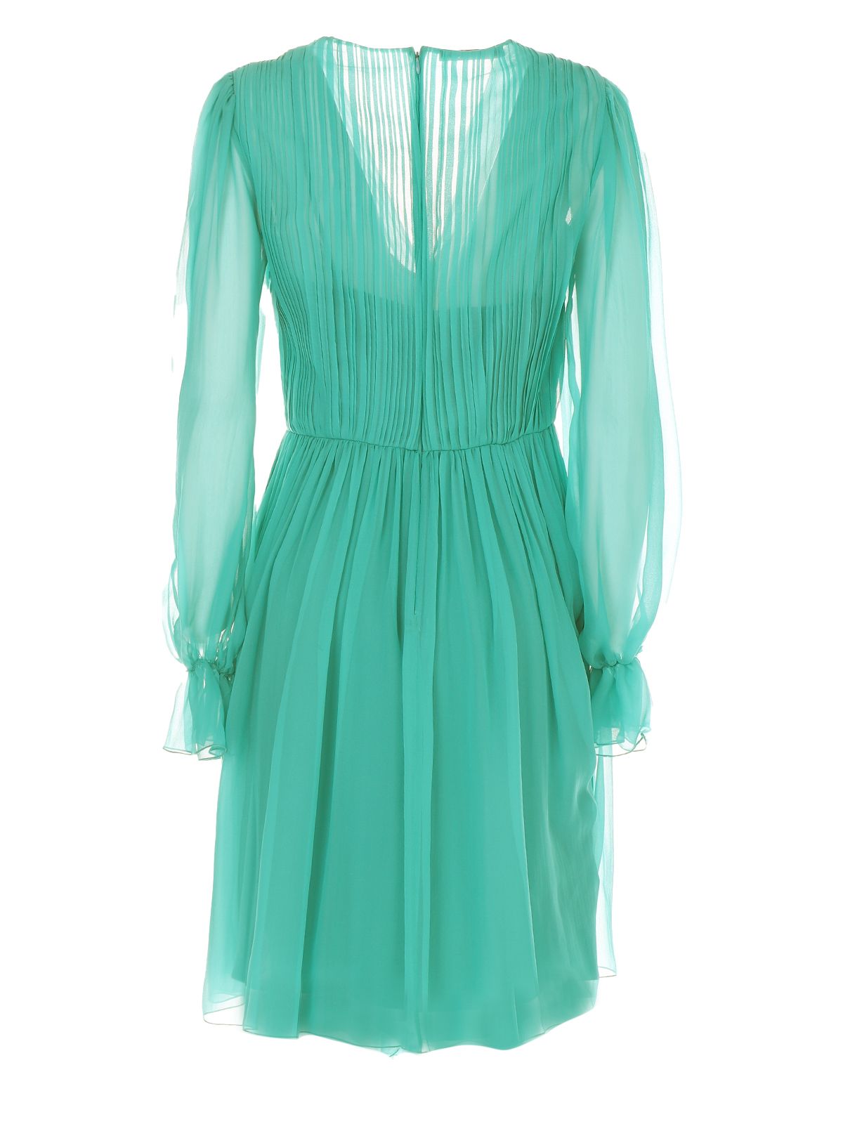 ワンピース A FERRETTI TEAL GREEN SILK DRESS Fairytale Sage Plunge-Neck Chiffon Maxi Dress With Cape
